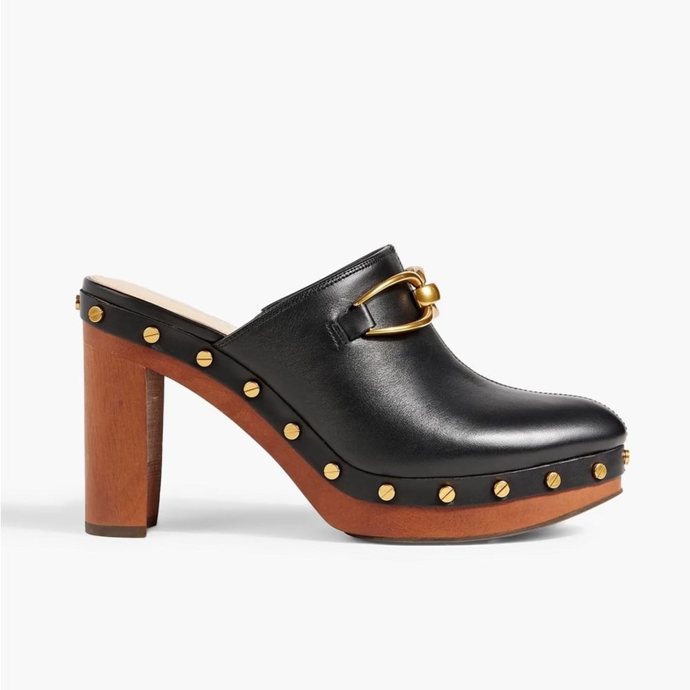 Veronica Beard Black Leather Studded Clogs